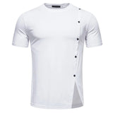 AIDASE  -  Men's Casual and Fashionable Short Sleeved T-shirt with Button Decoration on The Hem, Split Round Neck Short Sleeved T-shirt aidase-shop