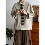 AIDASE  -  Butqiu Japanese Retro Forest System Plaid Long Sleeve Shirt Men Women Autumn Thin Loose Shirt Polyester Non-iron Loose Fit aidase-shop