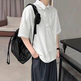 AIDASE  -  Summer New Men Tide Korean Stylish Chic Solid Color Short Sleeve Loose Turn Down Collar Half Sleeve Cotton T-shirt HK5149 aidase-shop