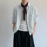 AIDASE  -  Men Striped Shirt Lapel Long Sleeve Loose Casual Men Clothing Streetwear Korean Style Fashion Tops Male Shirts aidase-shop