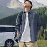 AIDASE  -  Spring Autumn Fashion Washed Striped Denim Long Sleeve Shirt Men's Japanese Casual Cityboy Shirt Jacket Jacket Aesthetic Chic
