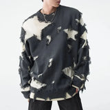 Aidase Mens Autumn Winter Y2k Hole Distressed Fake Two-Piece Sweater Essential Oversize Loose Trendy High Street Retro Knitted Sweater aidase-shop