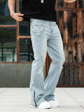 AIDASE  -  Men Light Blue Solid Color Casual Simple Daily Trendy Floor Length Flared Denim Trousers American Style Four Seasons Jeans Pants aidase-shop