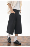 AIDASE  -  Men's Japanese Cityboy Cropped Wide Leg Suit Shorts Pleated Linen Texture 7/8 Length Casual Culottes Pants aidase-shop