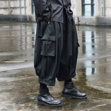 AIDASE  -  Men's Black Oversized Cargo Harem Pants - Multi-Pocket Dark Techwear Style aidase-shop