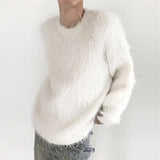 Aidase Autumn Clothing Men's Luxury Chic Mink Wool Knitted Sweater Korean Vintage Popular Zipper Long Sleeve Loose Stylish Knitwear