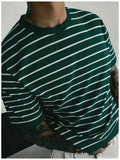 AIDASE  -  Retro Striped Knit T-Shirt Men Crew Neck Short Sleeve Soft Viscose Slim Fit Vintage Basic Casual Summer Top For Mature Gentlemen aidase-shop