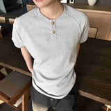 AIDASE  -  New Simple Men's Short Sleeved T-shirts Round Neck Button Design Casual Menswear Solid Color Loose Male Pullover Tee 9W3225 aidase-shop