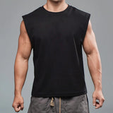 AIDASE  -  Muscular Men's Loose Vest All Cotton Moisture Wicking Sweat Sports Casual Running Basketball Training Shirt Solid Color aidase-shop