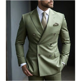 Aidase Green Men's Wedding Suits Solid Color 2 Piece Jacket Pant Daily Casual Business Double Breasted Six-buttons Formal Suits 2024 aidase-shop