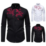 AIDASE  -  New Men's Floral Embroidered Long Sleeved Shirt 2025 Long Sleeve Contrast Male Tops Single Breast aidase-shop
