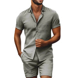 AIDASE  -  Summer Leisure Solid Color Shirts And Shorts Men Outfits Fashion Short Sleeve Two Piece Sets Seaside New Casual Mens Linen Suits aidase-shop