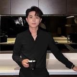AIDASE  -  Men's Light Mature Shirt Stand Up Collar Slim Three Quarter Sleeves Male Blouse No Ironing Business Ice Silk Long Sleeved Top aidase-shop