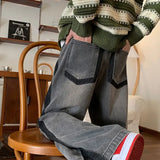 Aidase Man Cowboy Pants Straight Vintage Men's Jeans Patchwork Trousers Wide Leg with Pockets Original Casual Japanese Street Style Y2k