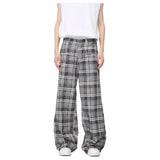 AIDASE  -  Retro American Style Casual Plaid Drapey Loose Fit Long Pants Men Women Trendy Straight Leg Trousers Polyester Fiber aidase-shop