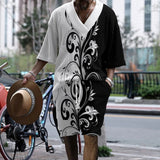 AIDASE  -  Big And Tall Men Suits Mens 3d Printed Shorts Short Sleeve Loose V Neck Shirt Tuxedo For Young Men спортивный костюм мужской aidase-shop