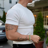 AIDASE  -  Fashion Solid Color Ribbed Slim T Shirts Men's Streetwear Classic Simple Crew Neck Short Sleeve Tees Summer Leisure Men Clothes aidase-shop