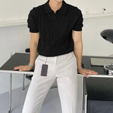 AIDASE  -  Summer Clothing Men's Luxury Knitted Jacquard Skinny Polo Shirt Korean Popular Breathable Leisure V Neck Short Sleeve Knitwear aidase-shop