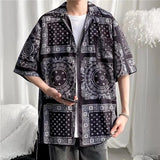 AIDASE  -  Loose Men's Short Sleeve Shirt Couples Walnut Flower Print Summer Casual Chinese Style Five-Quarter Sleeve Shirt Jacket aidase-shop