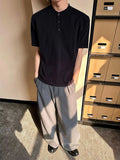 AIDASE  -  Light ey Knitted ort Sve Henry Collar T-irt for Men oulder Fit CleanFit Summer Faionable Casual Basic Sle aidase-shop