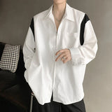 Aidase  Men Trendy Contrast Color Casual Streetwear Oversized Zipper Shirts Y2K Harajuku Long Sleeve Pocket Chic Tops Camisas De Hombre