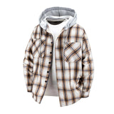 AIDASE  -  Autumn/Winter Men'S Hooded Shirt Retro Loose Plus Size Plaid Shirts Long-Sleeve Coat Button Down Casual Shirt Jackets Pockets aidase-shop