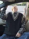 AIDASE  -  Loose Knitted Sweater Vest Twist Yarn V-neck College Style for Men And Women Autumn Winter Fashion Retro Layering Top aidase-shop