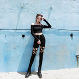 AIDASE  -  High Waist Hollow out Zipper Pencil Pants Sexy Star Design Gothic Dark Style Women's Long Trousers Spring Autumn Fashion aidase-shop