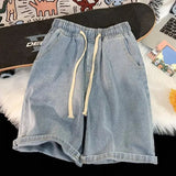 AIDASE  -  Men's Casual Elastic Waist Drawstring Denim Shorts Loose Fit Rolled Hem Summer Jeans Shorts aidase-shop
