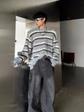 AIDASE  -  Men's Clothing Mohair Black And White Striped Design Plush Sweater Autumn And Winter Knitwear Top pullover pull homme hiver aidase-shop