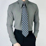 AIDASE  -  New High Quality Lapel Men Shirt Wrinkle-Free Slim Fit Business Casual Shirt Solid Color Retro Gray Men Dress Shirt aidase-shop
