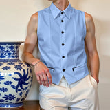 AIDASE  -  Tops American Style Fashion New Men's Solid Vests Casual Clubwear Hot Sale Male Lapel Collar Design Tank Tops S-5XL