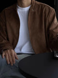 AIDASE  -  Early Autumn Brown Stand Collar Jacket Outerwear Loose American Sleeve Warm Gate Men's Fashion Stand Fit Long Sleeve aidase-shop