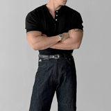 AIDASE  -  New Fashion Men Henry Collar T-Shirt Leisure Luxury Knit Short Sleeve Tops Korean Style Summer Stretchy Breathable Fitness Tees aidase-shop