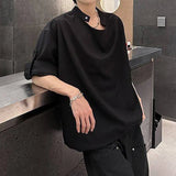 AIDASE  -  Summer Cool Stand Collar Men T-Shirt Adjustable Sleeves Design Stylish Solid Color Male Tees 2025 New Menswear aidase-shop