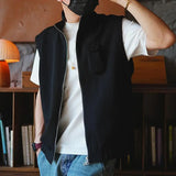 Aidase Oversized Men's Vest Double zipper Stand Collar Sleeveless Tank Tops Coat American INS Trendy High Street Loose Casual Waistcoat