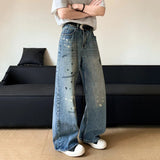 AIDASE  -  Fashion Men's Jeans American Style Washed Ink-Splashed Graffiti Decoration Summer Trend Versatile Straight Pants 21E6609 aidase-shop