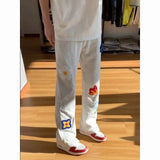 AIDASE  -  Floral Embroidery Men Spring American Casual Sports Straight Pants