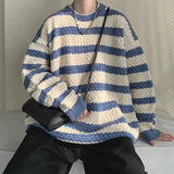 AIDASE  -  Round neck casual and fashionable knit sweater trendy and popular winter pullover for men loose fit long sleeves striped tr aidase-shop
