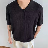 AIDASE  -  Trendy Slim Short Sleeve Knit Mens Polo Shirts Vintage Twist Jacquard Knitted Polo Shirt For Men's Summer Fashion Lapel Pullover aidase-shop