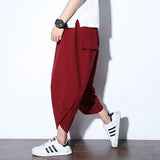 Aidase Summer Calf Length Pants Men Casual Loose Chinese Style Elastic Waist Linen Pant Man aidase-shop