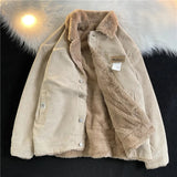 AIDASE  -  Thiened Corduroy Men's Cotton Jaet Winter New Sle Lamb Fur Coat Hong Kong Sle INS Retro Collar Loose Cotton Clothes aidase-shop