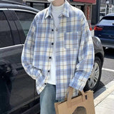 AIDASE  -  Men's Plaid Shirt Fashionable Contrast Color Loose Long Sleeved Shirt Jacket American Retro Casual Male Clothing aidase-shop