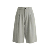 AIDASE  -  Men's Japanese Cityboy Cropped Wide Leg Suit Shorts Pleated Linen Texture 7/8 Length Casual Culottes Pants aidase-shop