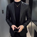 Aidase Fall Men Streetwear Suit Jacket Leather Jacket Vintage Double Breasted Blazer Hombre Business Casual Suit Blazer Coat Uniform