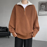 AIDASE  -  Street Style Knitting Pullovers Men Stand Collar Half Zipper Solid Loose Knit Sweater Male Autumn Winter Casual knitwear M-8XL aidase-shop