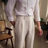 AIDASE  -  New 2025 Men's Neapolitan Mid High Waist Straight Casual Trousers British Retro Versatile Long Pants Summer Fashion Men's Wear aidase-shop
