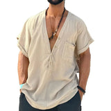 AIDASE  -  Spring Summer new men's casual shirt solid colorvbutton collar simple trendy top