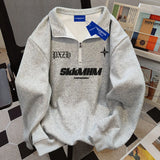 49.44Aidase American Autumn and Winter Street Fashion Personalized Letter Print Polo Zipper Loose Retro Casual Harajuku Top for Couples Y2k aidase-shop