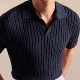AIDASE  -  Italy Polo Jacquard V-neck Knitted Polo Shirt For Men's Cotton Blend Casual Summer Men Polo Shirt Short Sleeve Mannen Polo aidase-shop